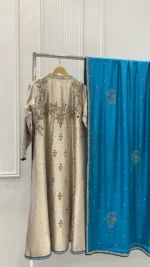 Tissue Silk Suit with Dabka Vine And Contrast Dupatta - Image 5