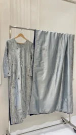 Shimmer Tissue Suit with Resham Vine And Moti Work