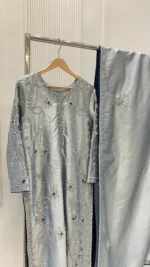 Shimmer Tissue Suit with Resham Vine And Moti Work - Image 3