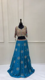 Teal Blue Lehenga with Zardozi Choli And Tassel Latkans