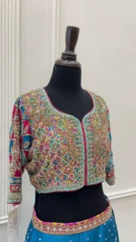 Teal Blue Lehenga with Zardozi Choli And Tassel Latkans - Image 2