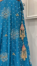 Teal Blue Lehenga with Zardozi Choli And Tassel Latkans - Image 3