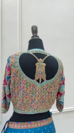 Teal Blue Lehenga with Zardozi Choli And Tassel Latkans - Image 4