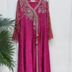 Angrakha Frock with Printed Sleeves And Zardozi Neck