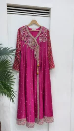 Angrakha Frock with Printed Sleeves And Zardozi Neck