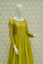 Silk Anarkali with Embroidered Sleeves And Jaali Dupatta - Image 2