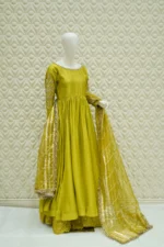 Silk Anarkali with Embroidered Sleeves And Jaali Dupatta