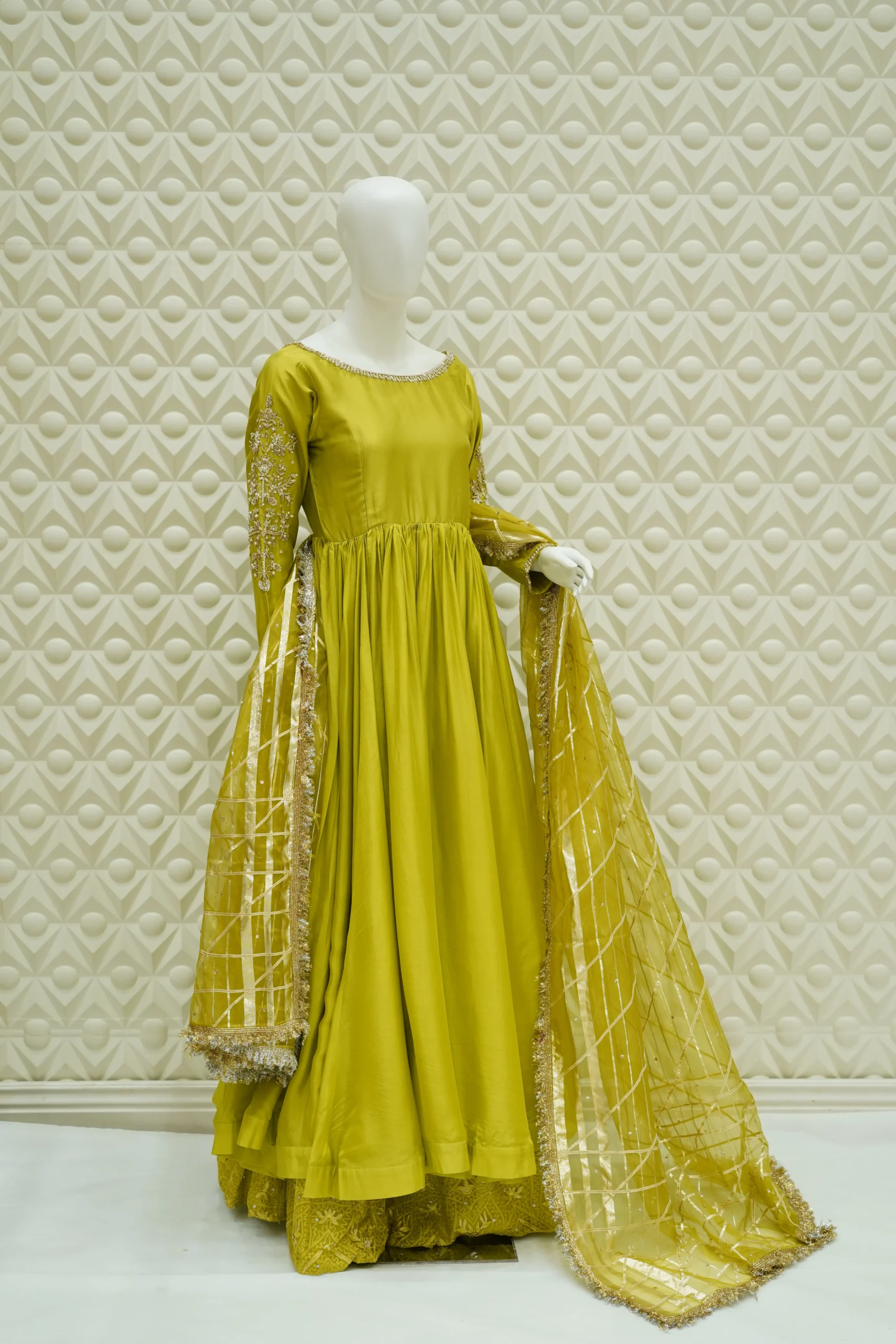 IMG_2246.JPG Silk Anarkali with Embroidered Sleeves And Jaali Dupatta - Image 1