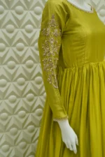 Silk Anarkali with Embroidered Sleeves And Jaali Dupatta - Image 3